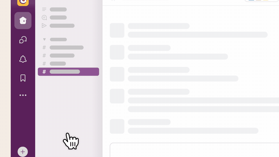 Slack 데스크톱 앱에서 사용자 지정 섹션 모달을 여는 커서를 묘사한 GIF.