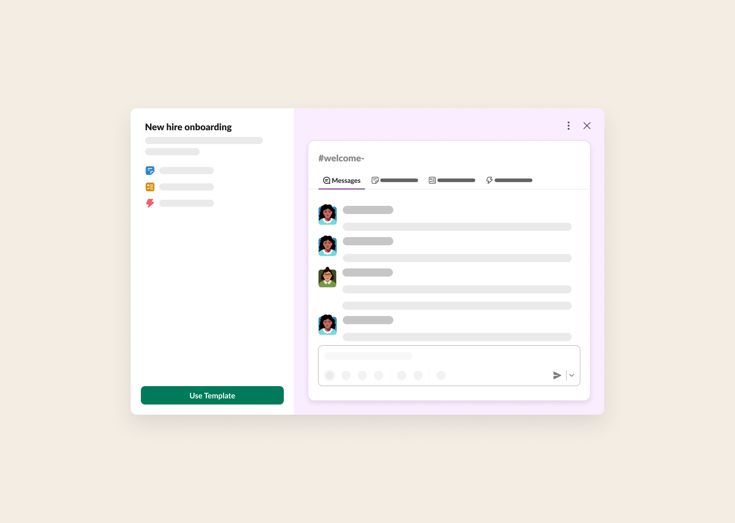 Vorschau auf die Vorlage für das Onboarding von Neueinstellungen